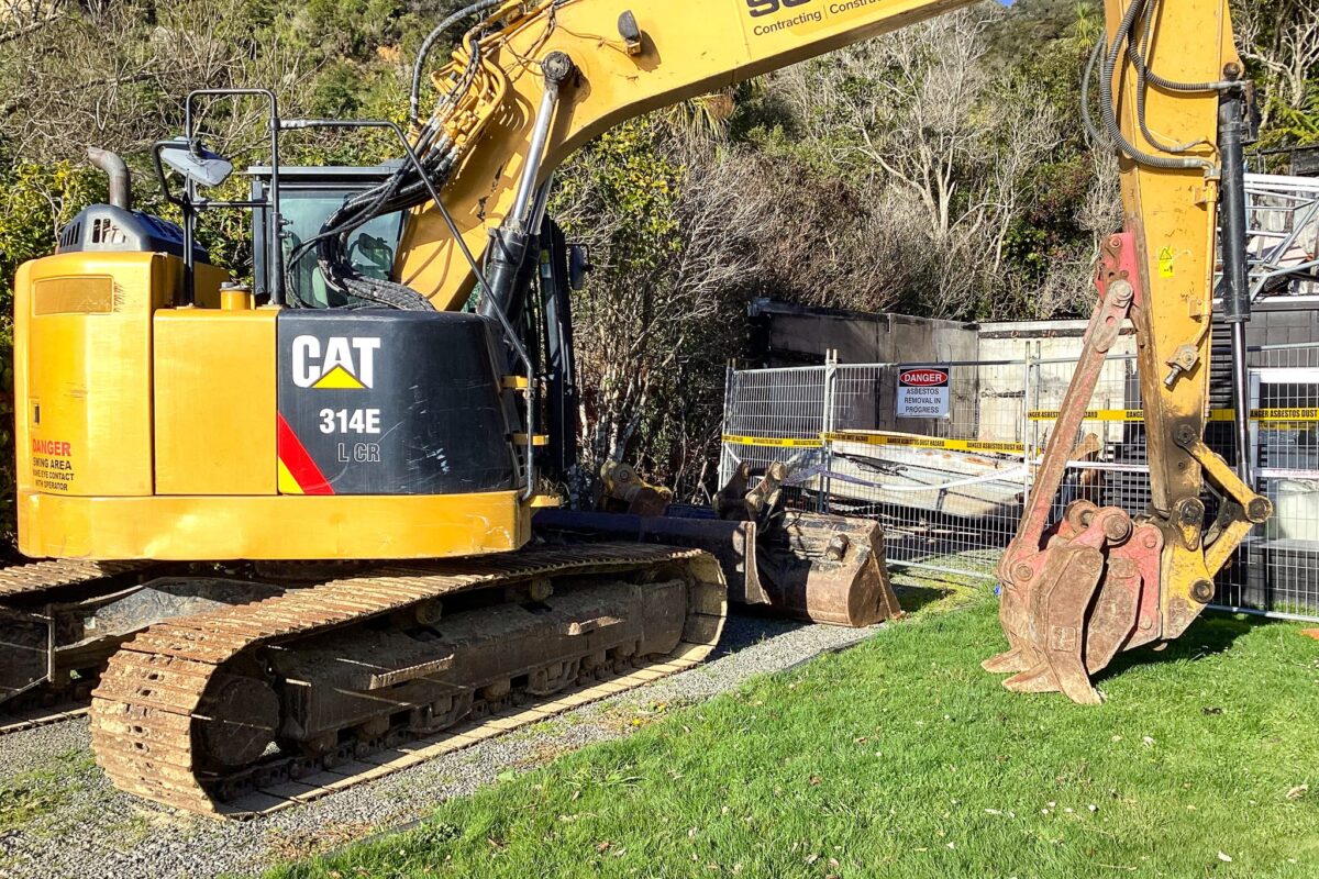 image of Scope Group excavator at demolition and deconstruction project at Becks Bay, Marlborough, NZ