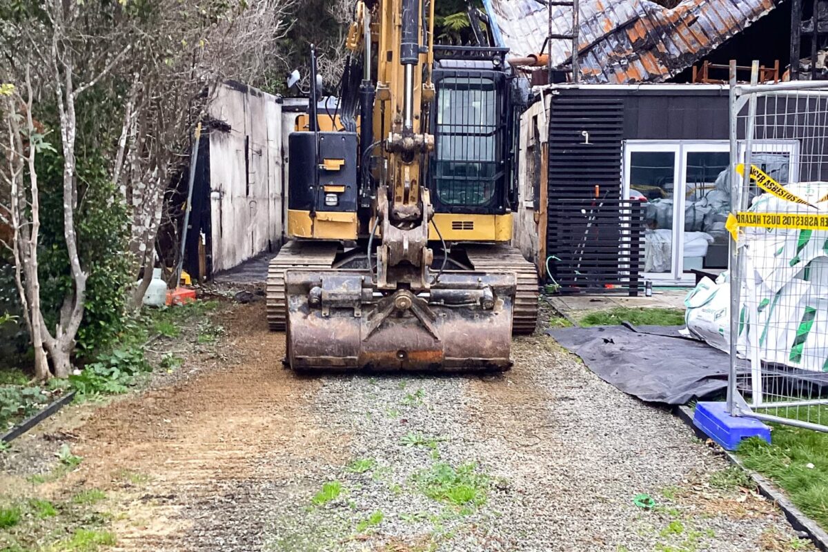 image of Scope Group excavator machinery at Becks Bay demolition project in Marlborough, NZ