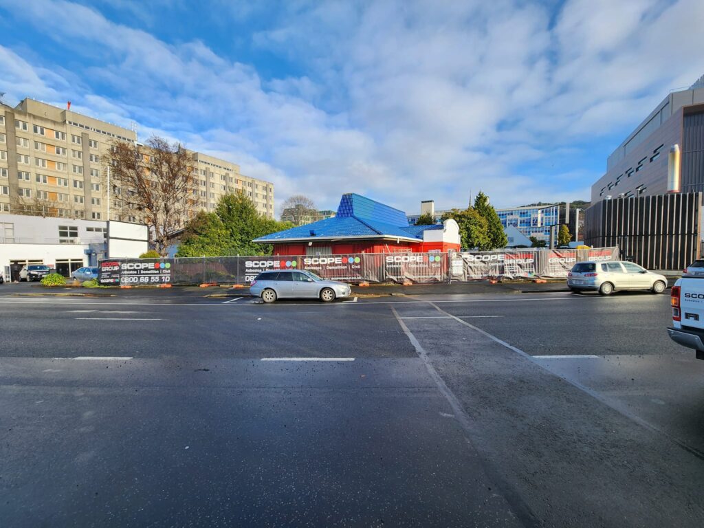 street view image of Pizza Hut building during demolition project by Scope Group in Dunedin, NZ