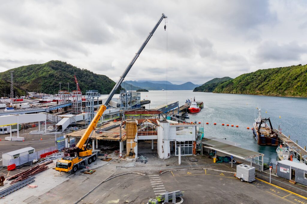 drone image of Picton terminal being demolished and stripped out by Scope Group, NZ