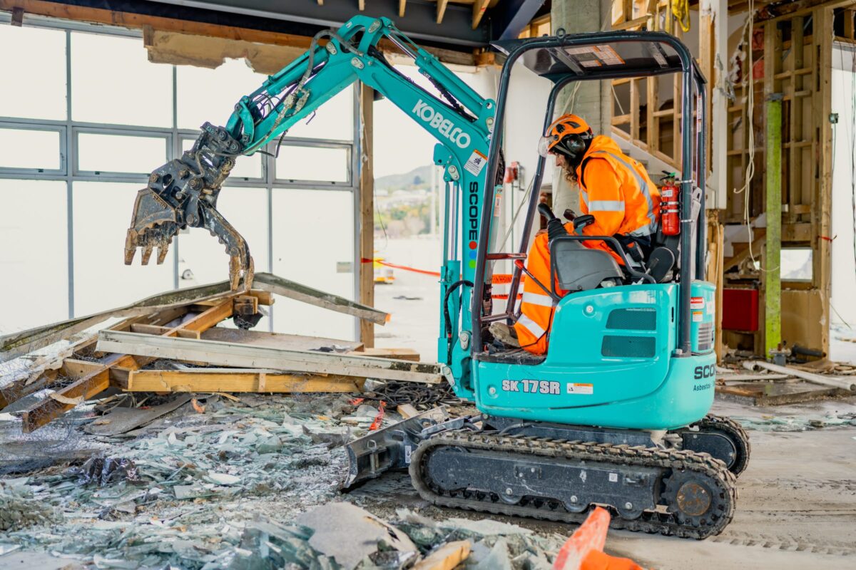 image of Scope Group excavator at Picton terminal in the process of being demolished and stripped out