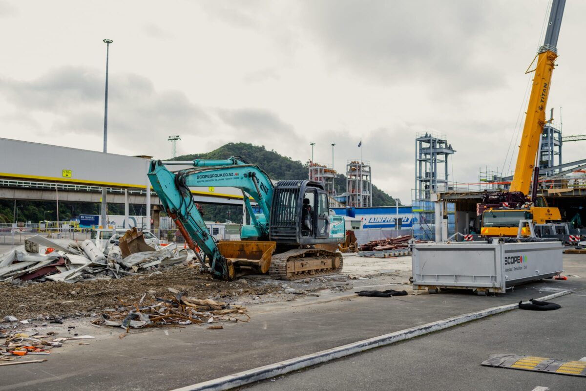 image of Scope Group excavation machinery at Picton terminal for demolition and strip out project