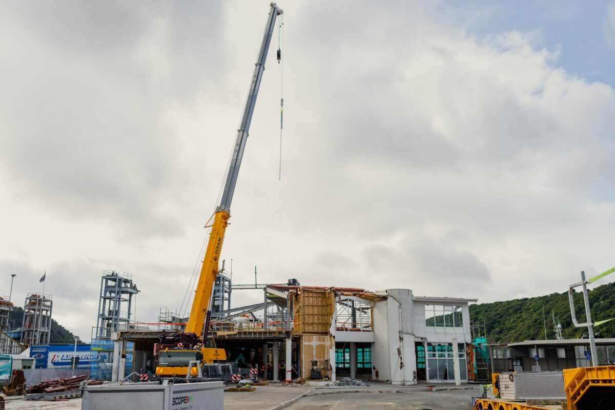 exterior view of Picton terminal being demolished and stripped out by Scope Group, NZ