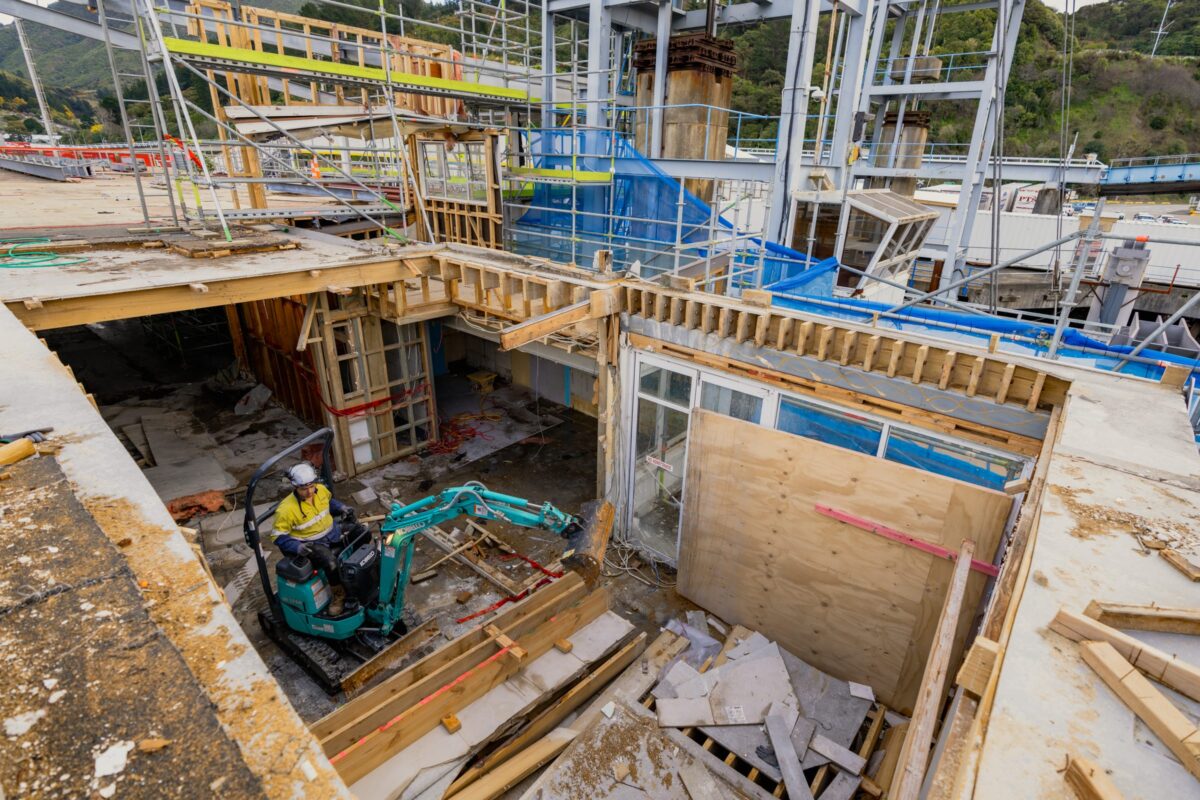 image of Picton terminal being demolished, deconstructed and stripped out by Scope Group, NZ