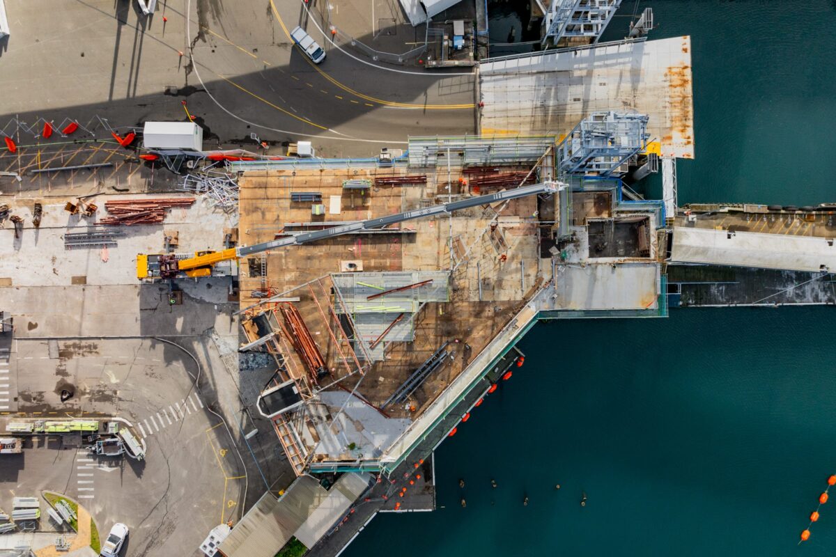 aerial image of Picton terminal being demolished and stripped out by Scope Group, NZ