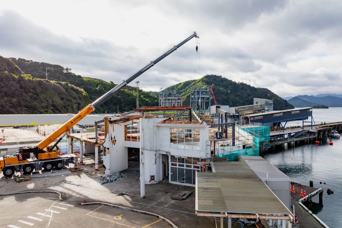 drone image of Picton terminal being demolished and stripped out by Scope Group, NZ