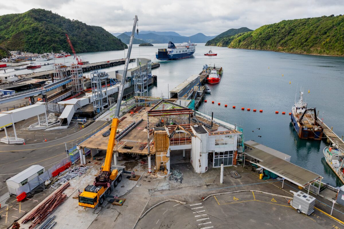 drone image of Picton terminal being demolished and stripped out by Scope Group, NZ