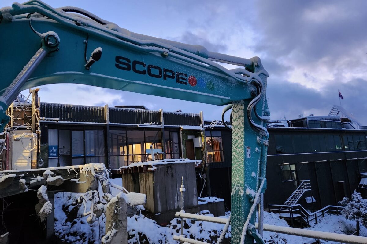 image of Scope Group providing demolition and deconstruction services to a snowy Queenstown Skyline Gondola in NZ