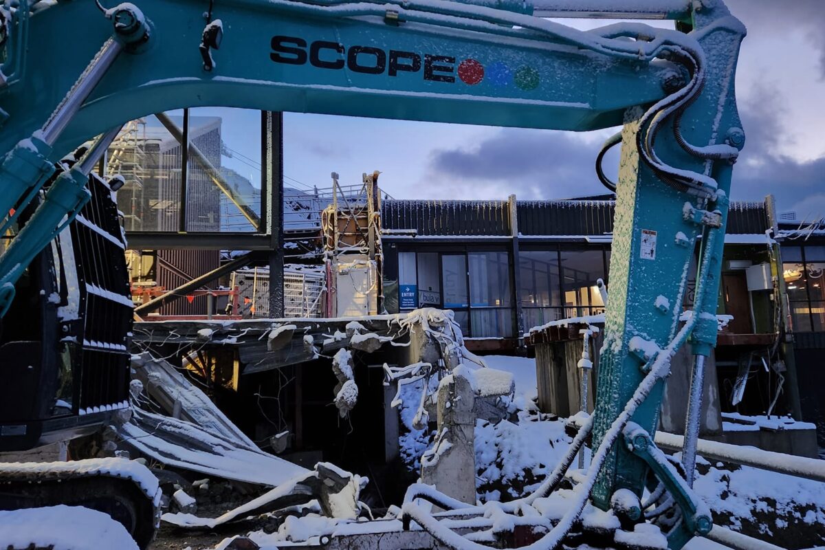 image of Scope Group providing demolition and deconstruction services to a snowy Queenstown Skyline Gondola in NZ