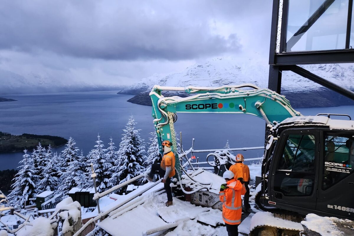 image of Scope Group providing demolition and deconstruction services to a snowy Queenstown Skyline Gondola in NZ