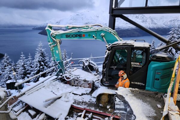 image of Scope Group providing demolition and deconstruction services to a snowy Queenstown Skyline Gondola in NZ